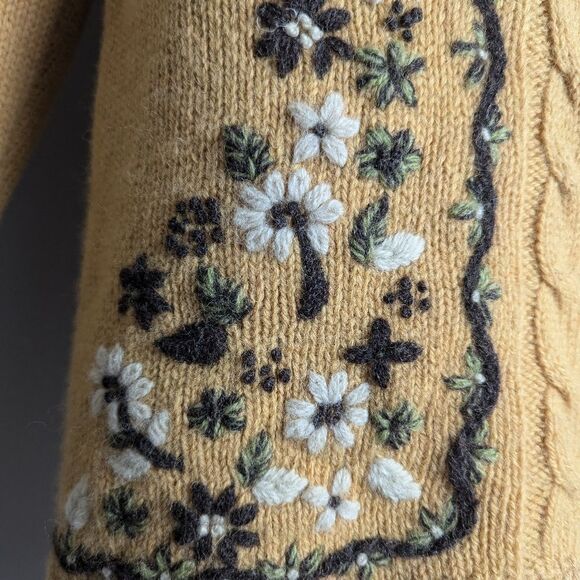 Women's cable knit wool turtle neck embroidered flowers Point Zero 90s M - Picture 4 of 10